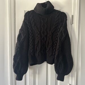 Zara Black Cable Knit Turtleneck Sweater
